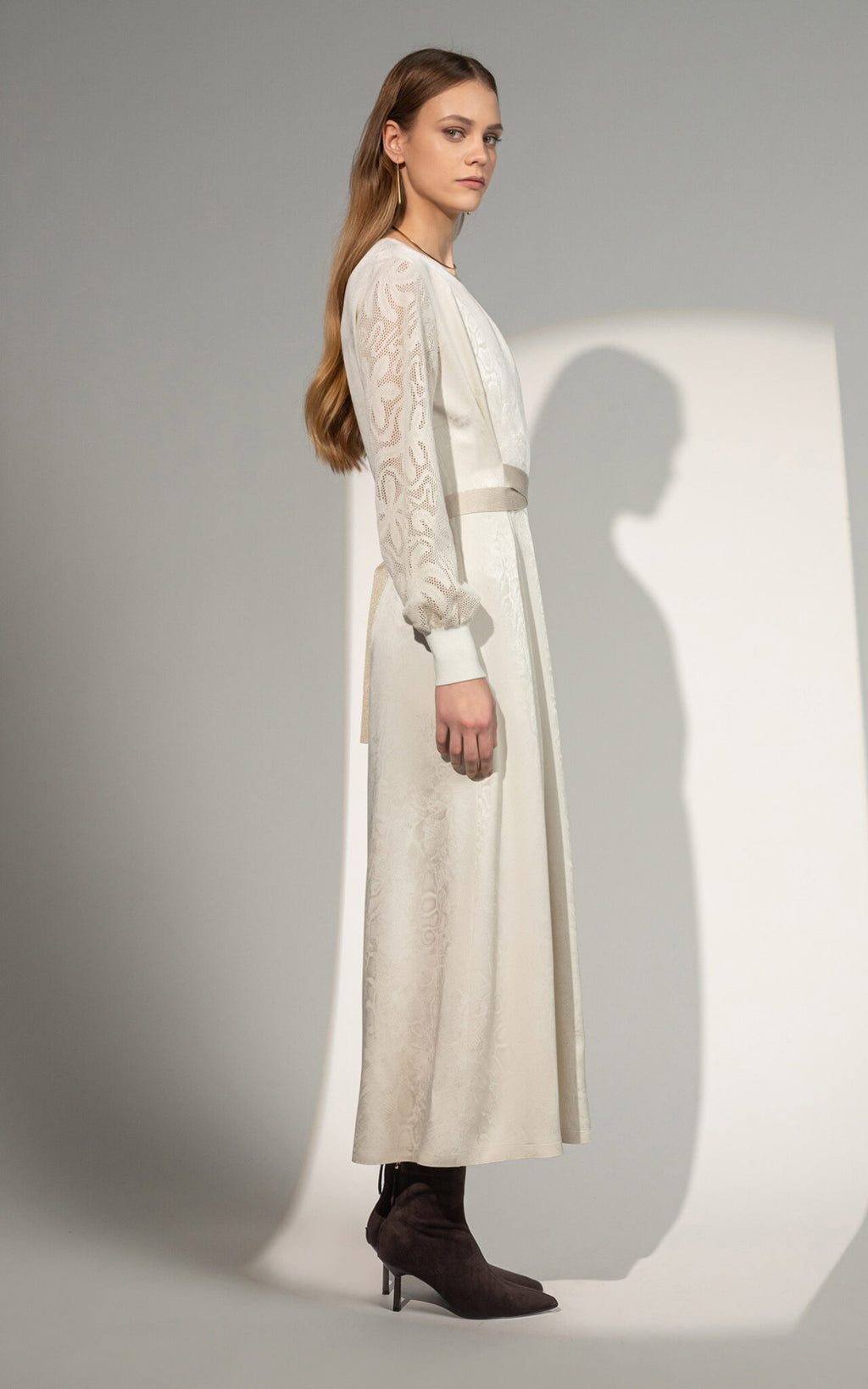 SHS-30 9015/S IVORY JACQUARD LACE SLEEVE DRESS