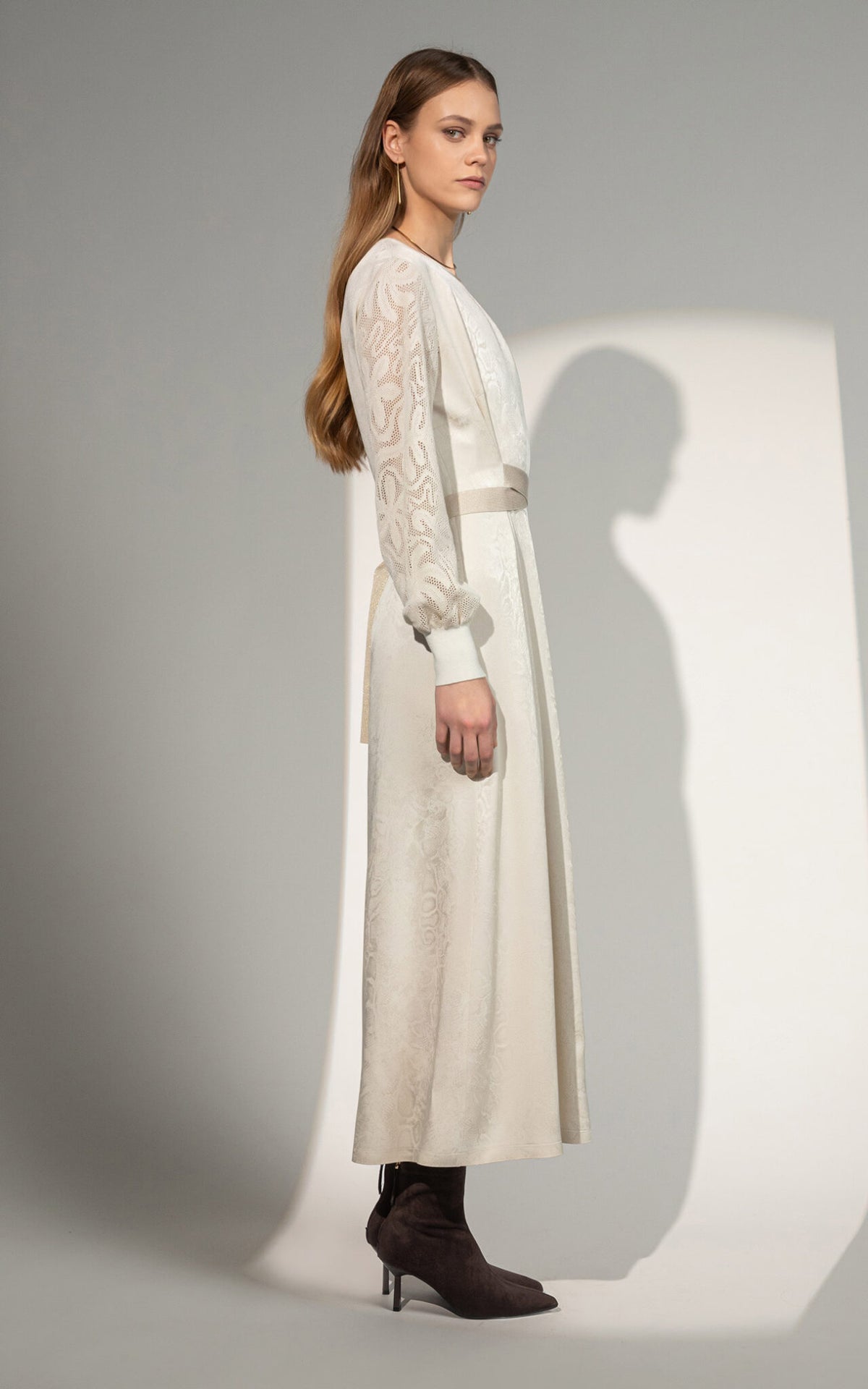 SHS-30 9015/S IVORY JACQUARD LACE SLEEVE DRESS