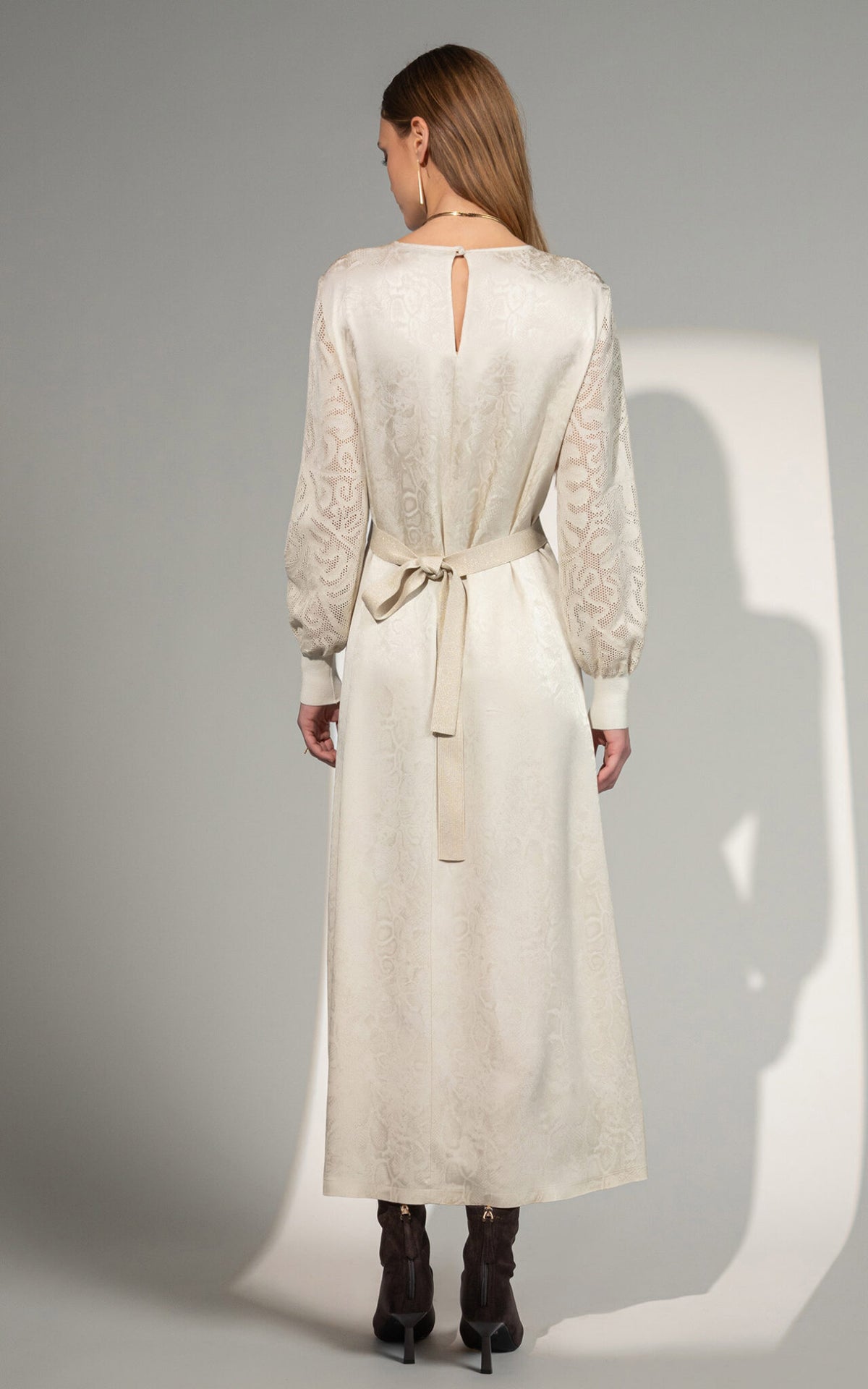SHS-30 9015/S IVORY JACQUARD LACE SLEEVE DRESS
