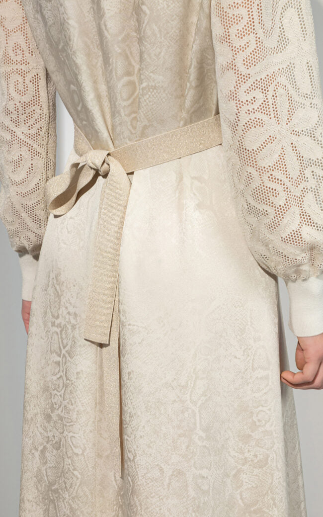SHS-30 9015/S IVORY JACQUARD LACE SLEEVE DRESS