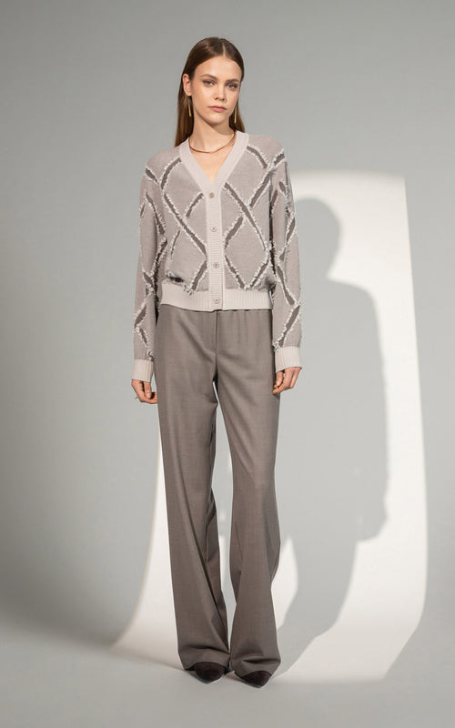 SHS-30 9061/G BEIGE ARGYLE V NECK CARDIGAN