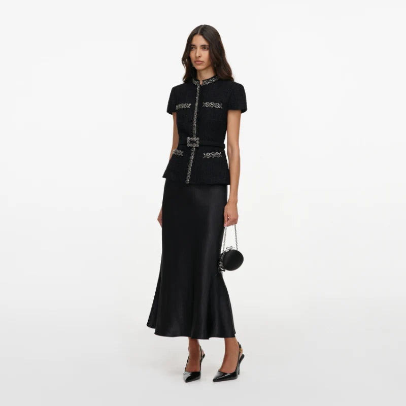 SPO-AW26-053MA BLACK CRYSTAL TRIM DRESS