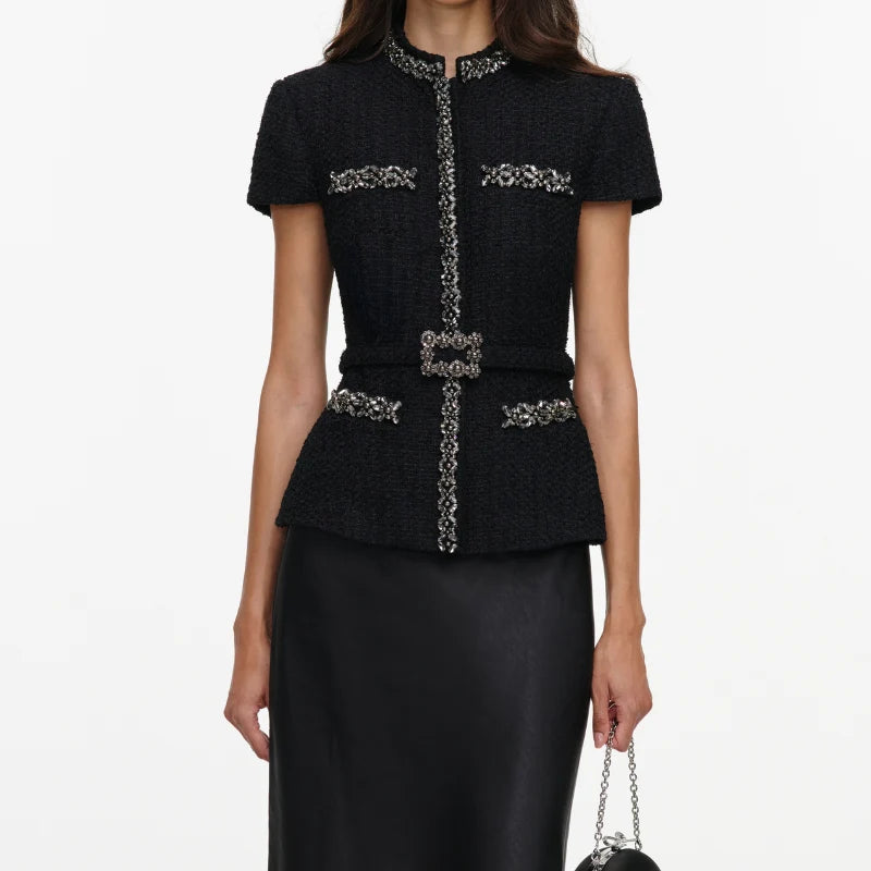 SPO-AW26-053MA BLACK CRYSTAL TRIM DRESS
