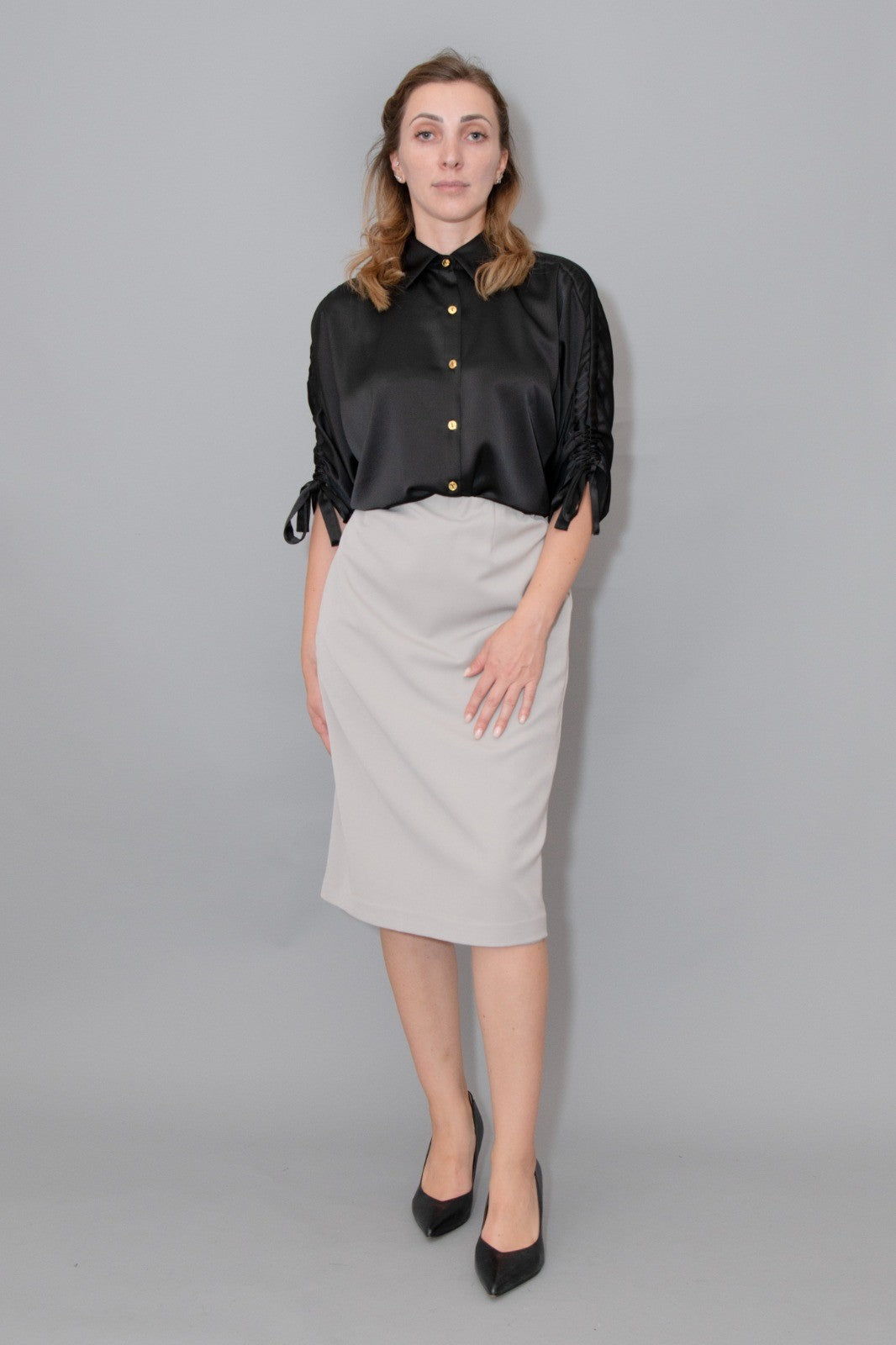 CAR-9299  SATIN BLOUSE IN IVORY, HUNTER OR NAVY