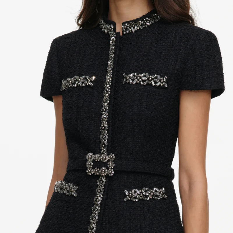SPO-AW26-053MA BLACK CRYSTAL TRIM DRESS