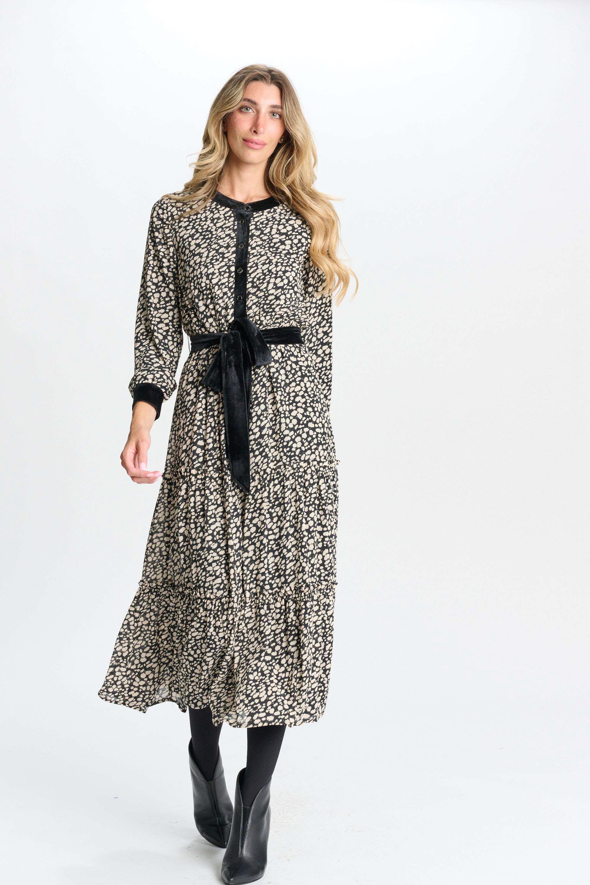MIZ-992963 BEIGE&BLACK PRINT DRESS