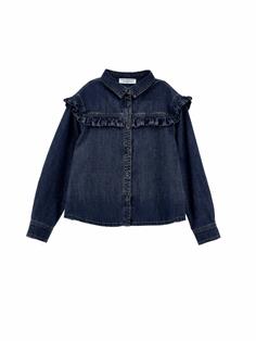 PHK-9F300 EMBROIDERED LOGO DENIM BLOUSE