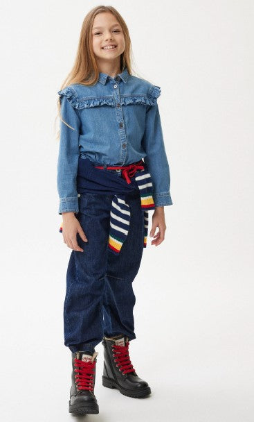 PHK-9F300 EMBROIDERED LOGO DENIM BLOUSE