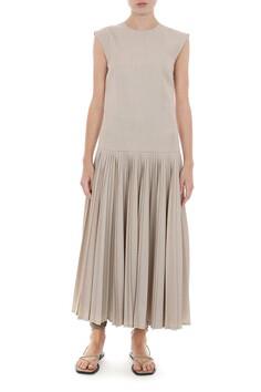 PHY-A0406 BEIGE SLEEVELESS PLEAT DRESS