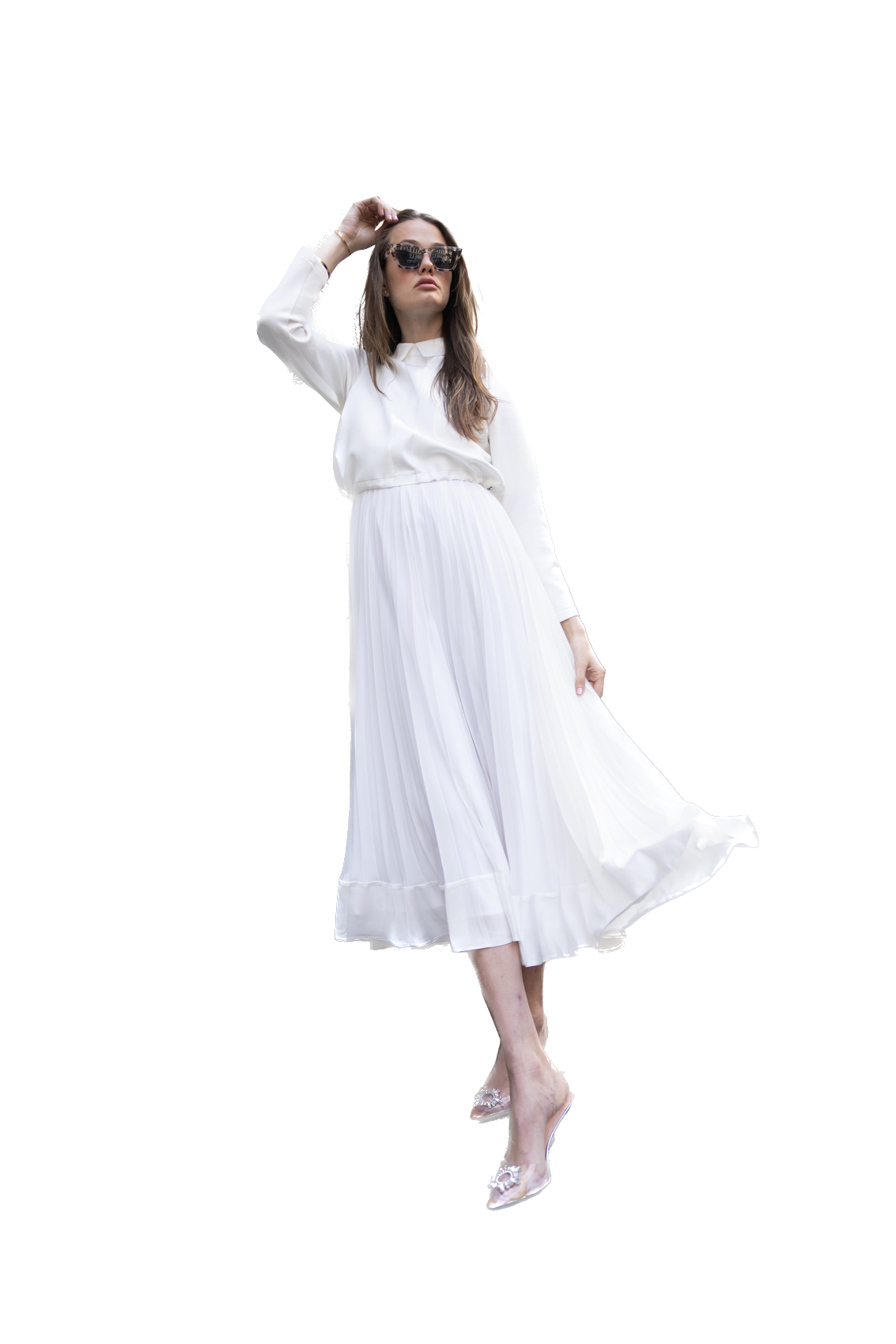 NOI-3339 IVORY SATIN & PLISE DRESS