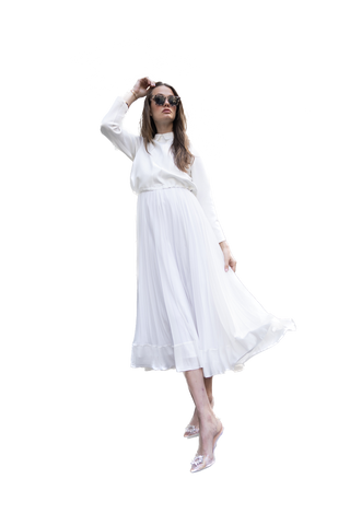 NOI-3339 IVORY SATIN & PLISE DRESS