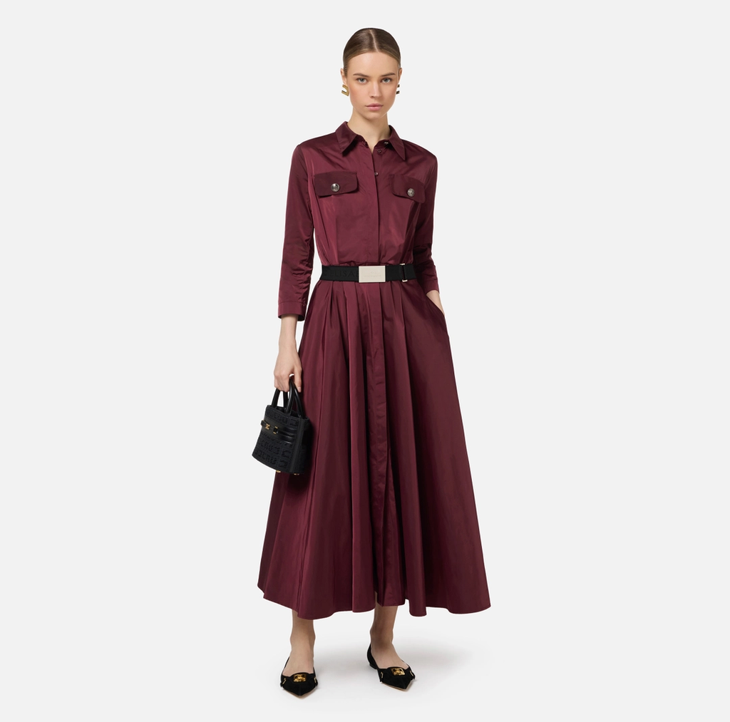 ELS-AB63246 BURGUNDY BELT DRESS