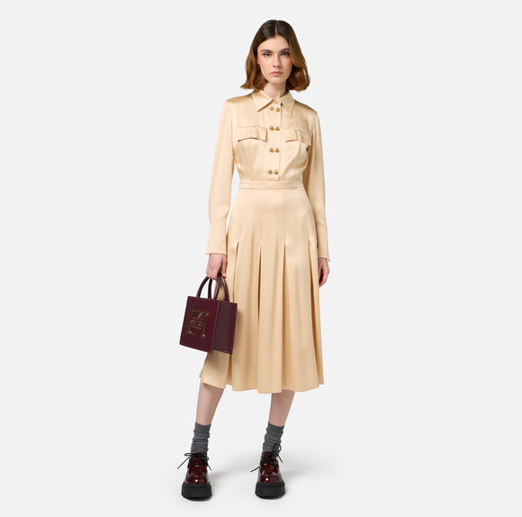 ELISABETTA FRANCHI -AB68846 CREAM BUTTON DRESS