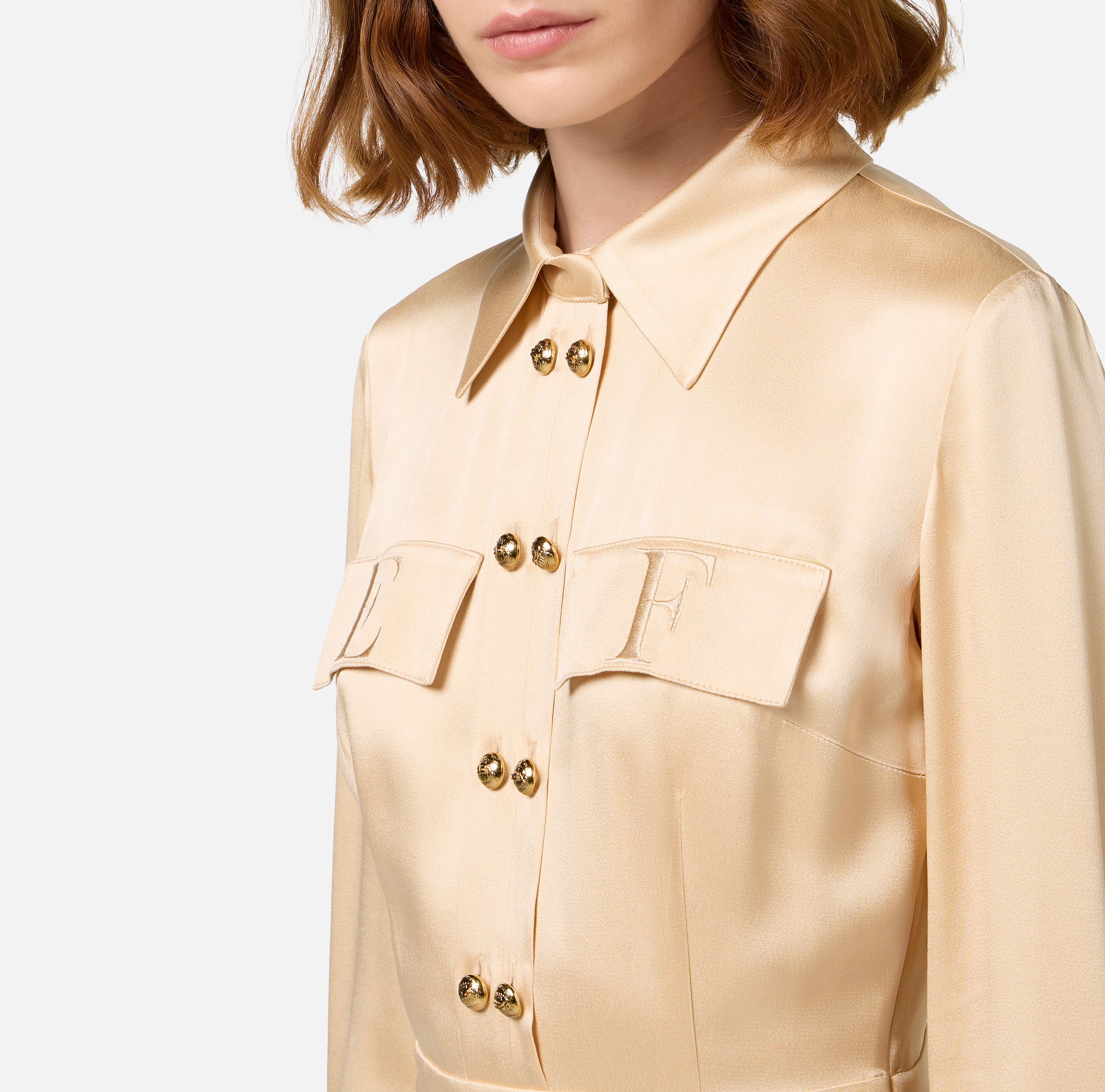 ELS-AB68846 CREAM BUTTON DRESS