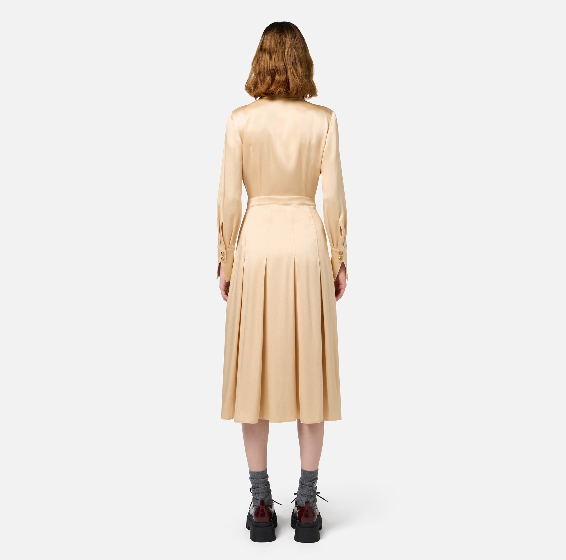 ELS-AB68846 CREAM BUTTON DRESS