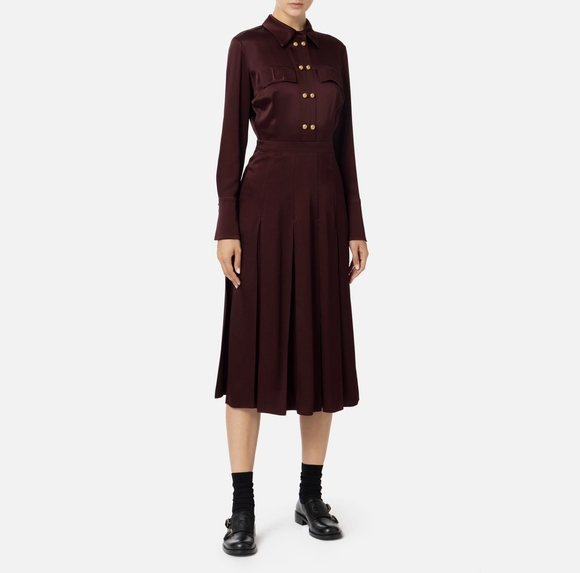 ELS-AB68846 BURGUNDY BUTTON DRESS