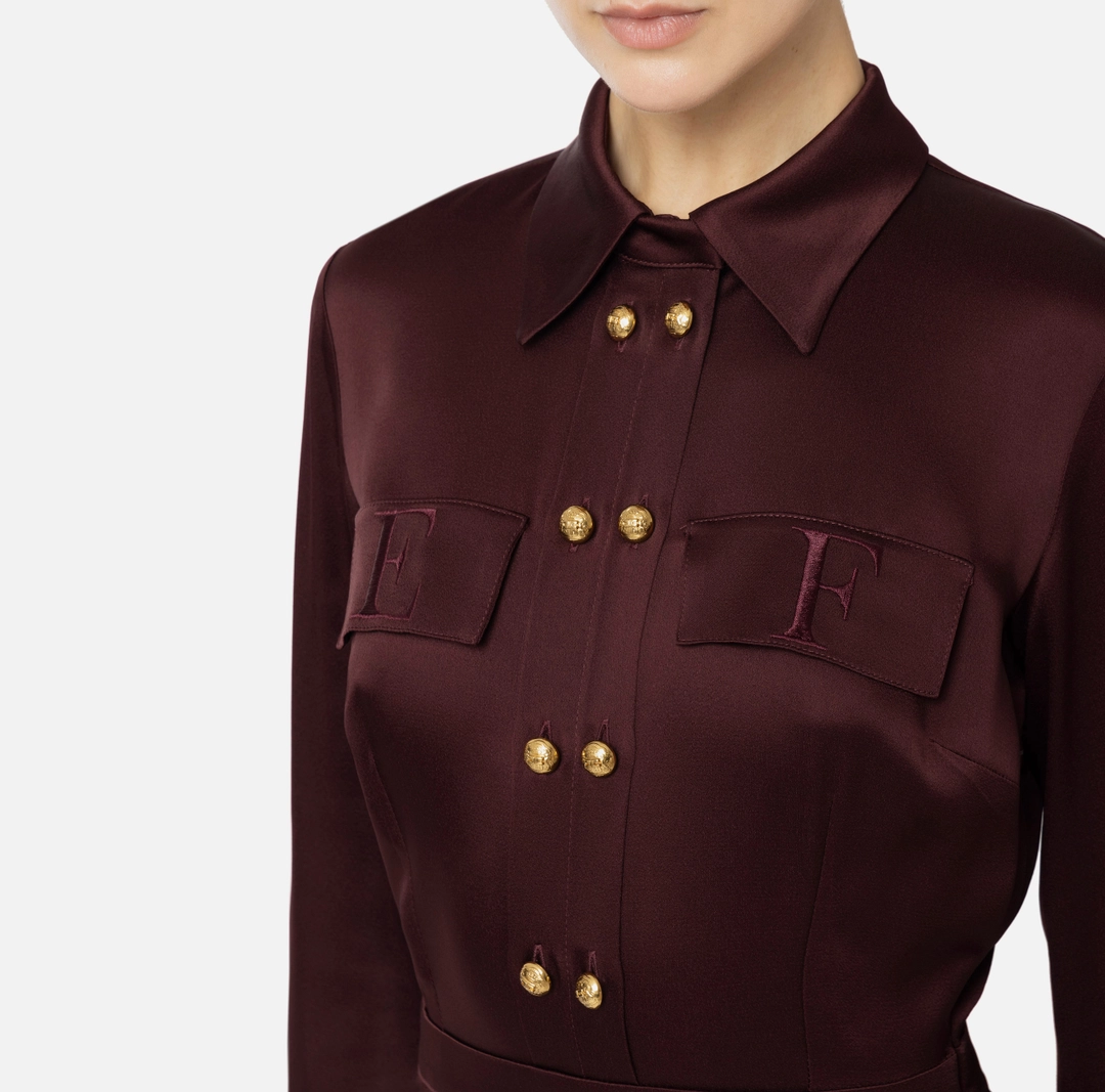 ELS-AB68846 BURGUNDY BUTTON DRESS
