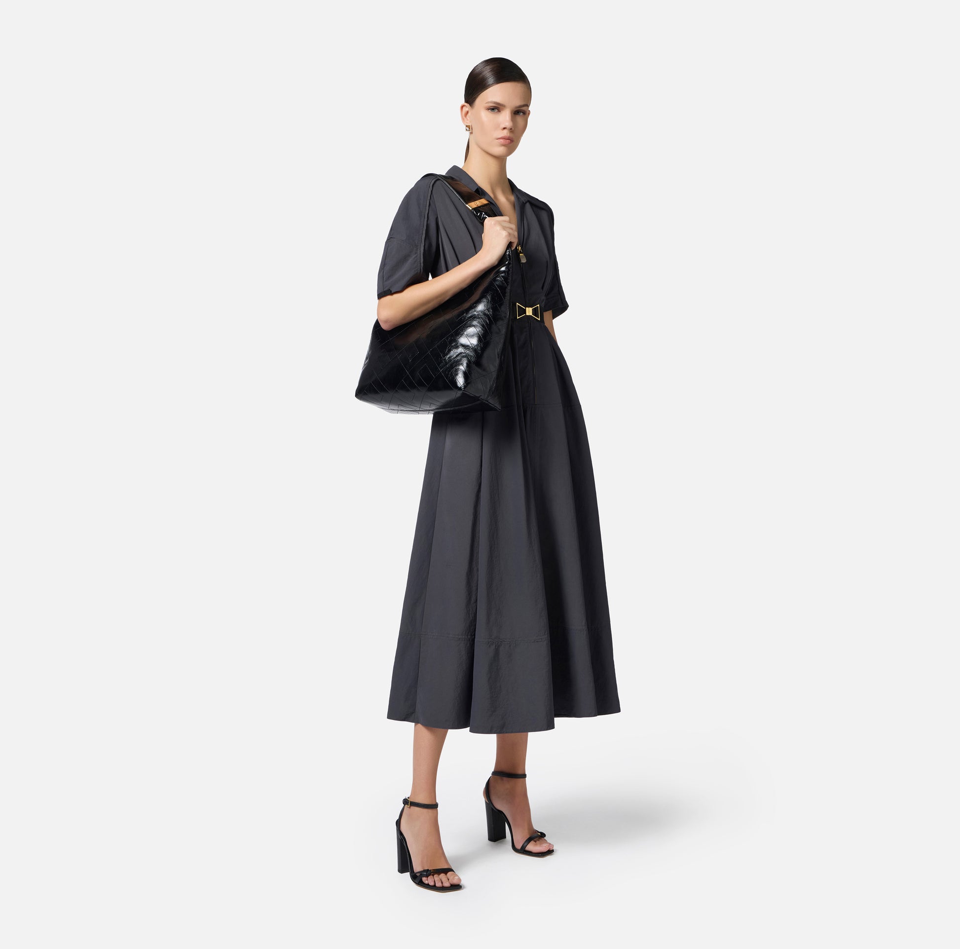 ELS-AB75751 NAVY&GOLD TAFFETTA DRESS