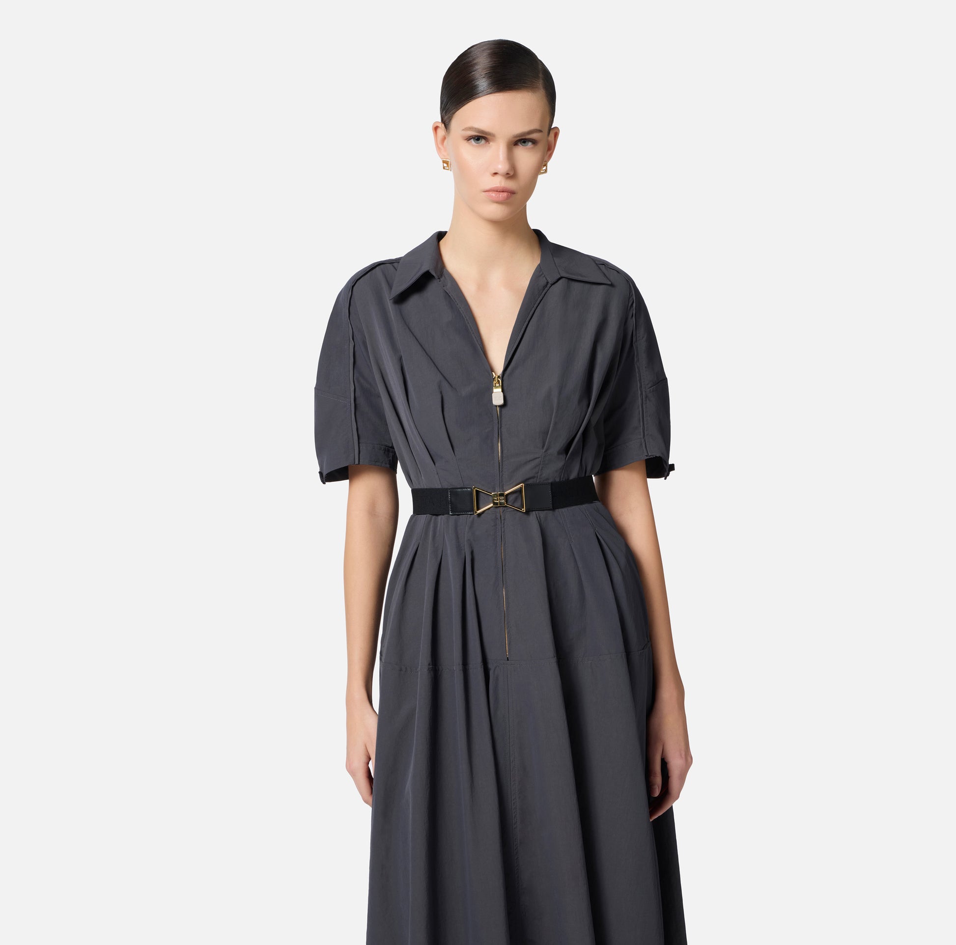 ELS-AB75751 NAVY&GOLD TAFFETTA DRESS
