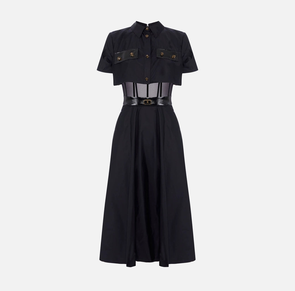 ELS-AB82957 BLACK TULLE SHIRT DRESS
