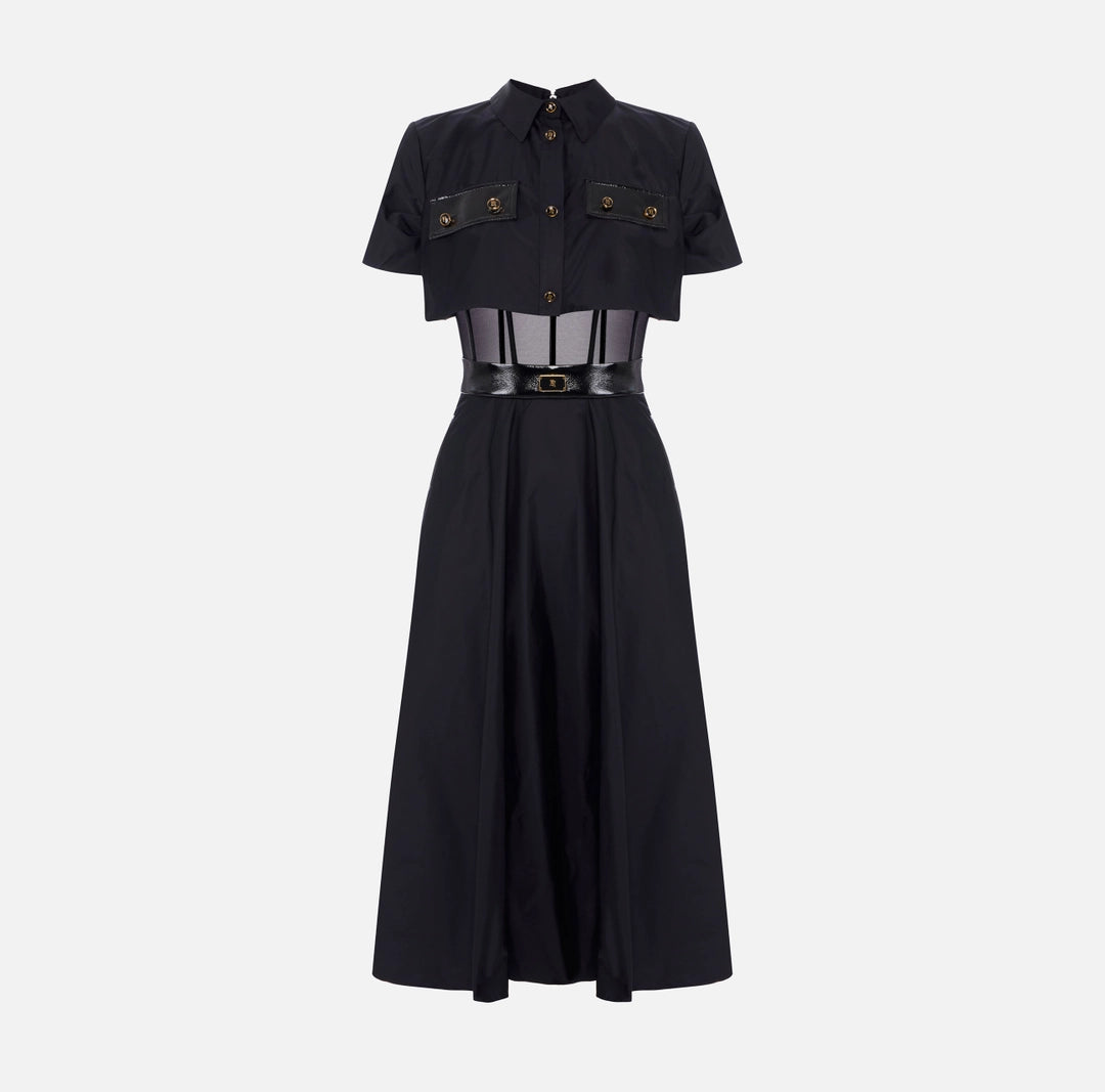 ELS-AB82957 BLACK TULLE SHIRT DRESS