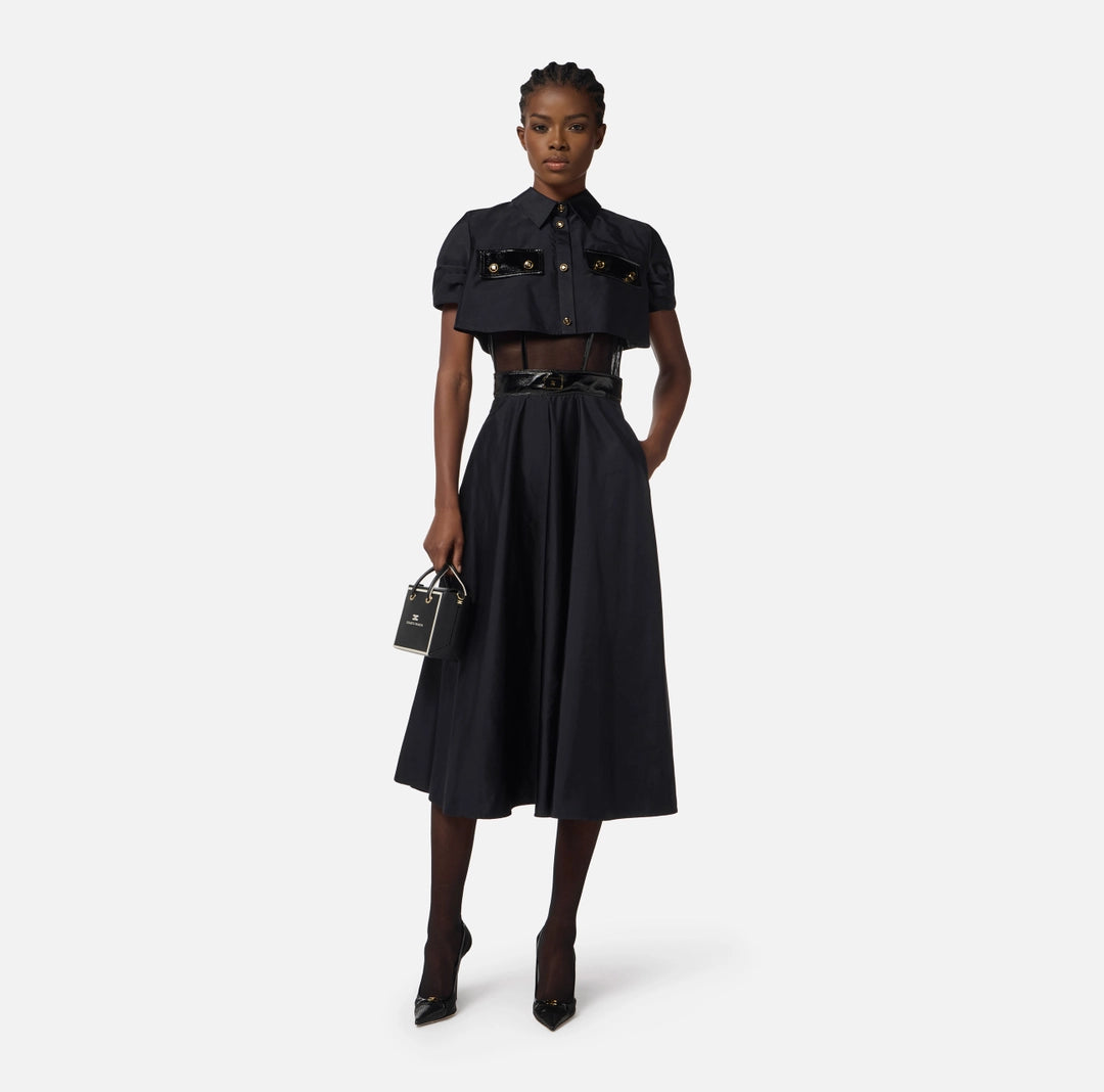 ELS-AB82957 BLACK TULLE SHIRT DRESS