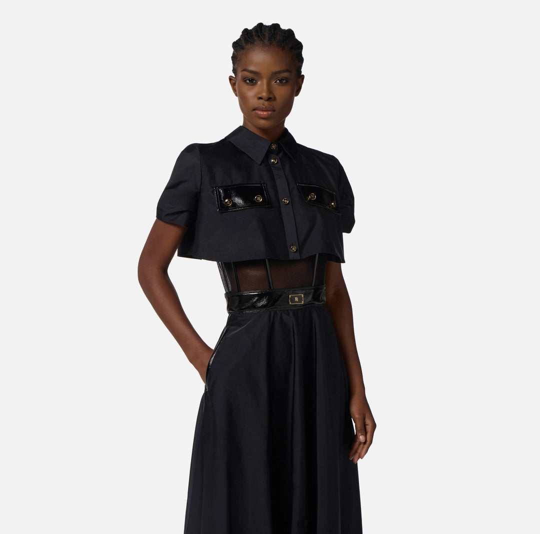 black tulle shirt dress Tulle Trim Knit Dress