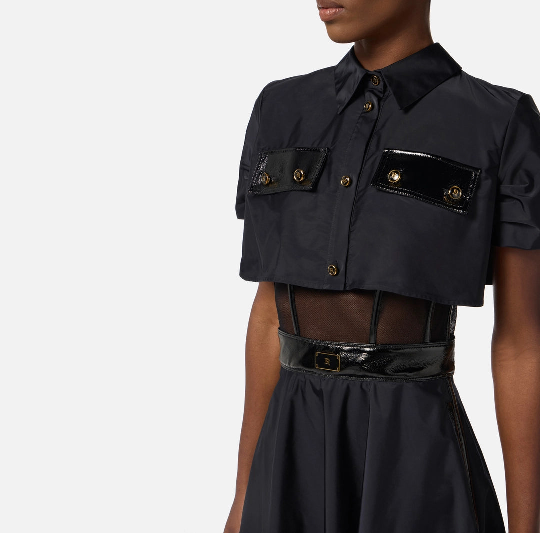 ELS-AB82957 BLACK TULLE SHIRT DRESS