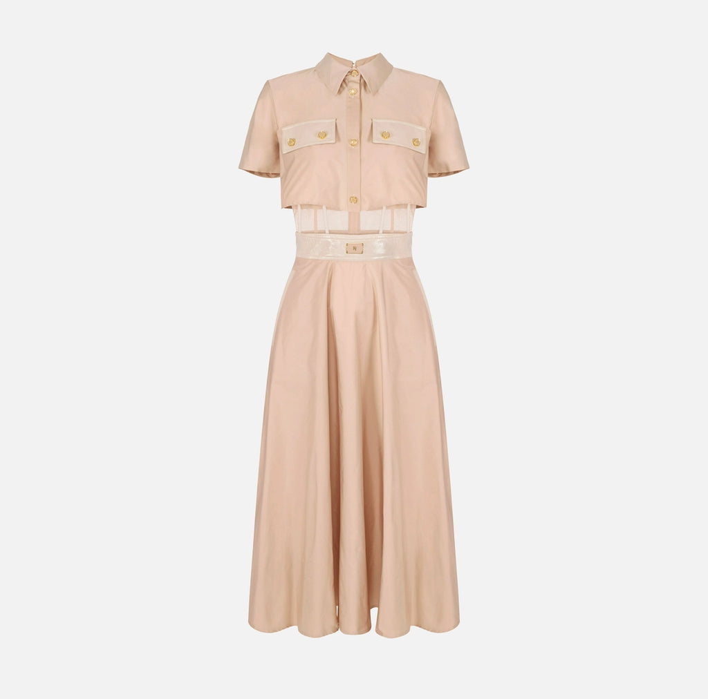 ELS-AB82957 PLUM TULLE SHIRT DRESS