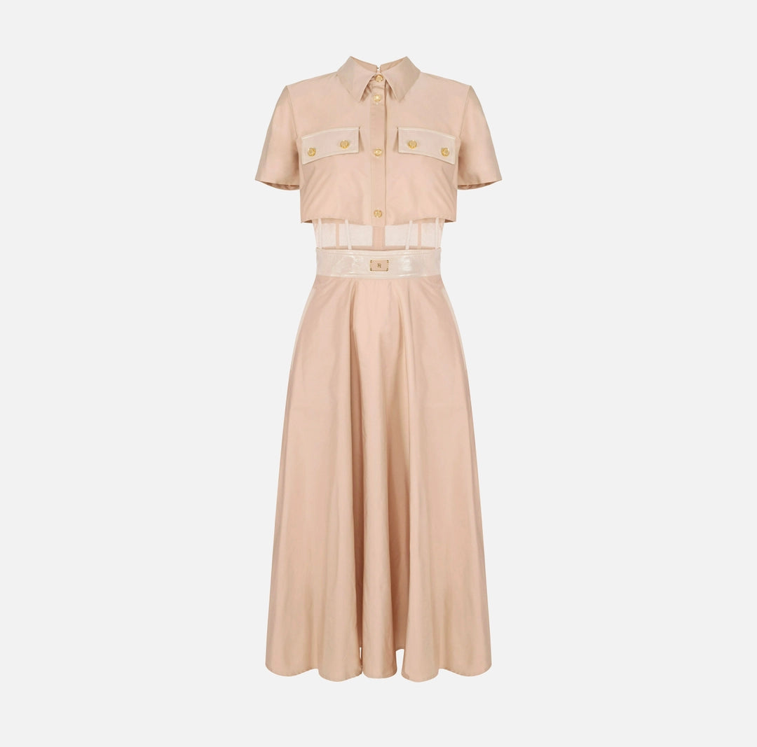 ELS-AB82957 PLUM TULLE SHIRT DRESS