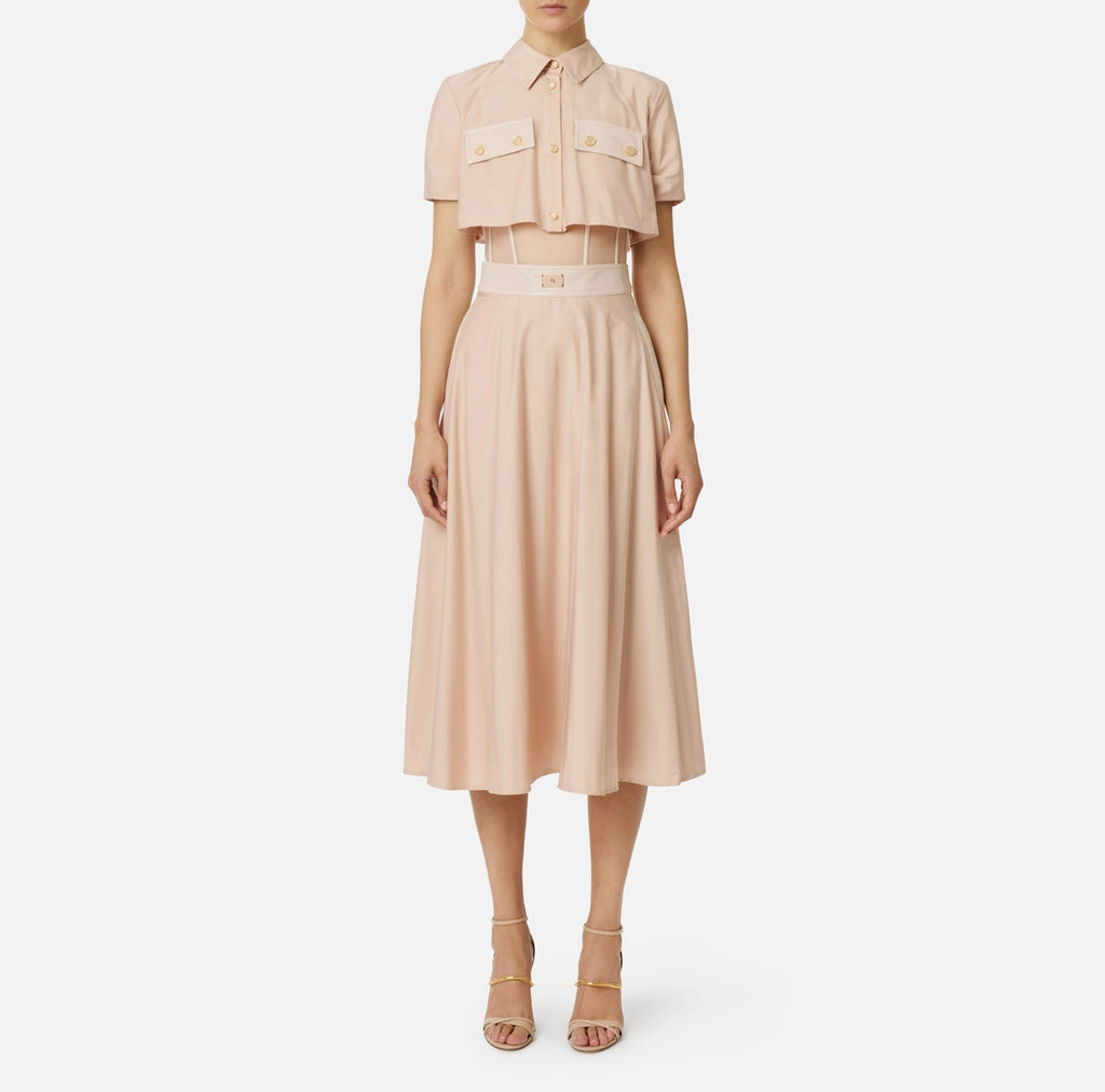 ELS-AB82957 PLUM TULLE SHIRT DRESS