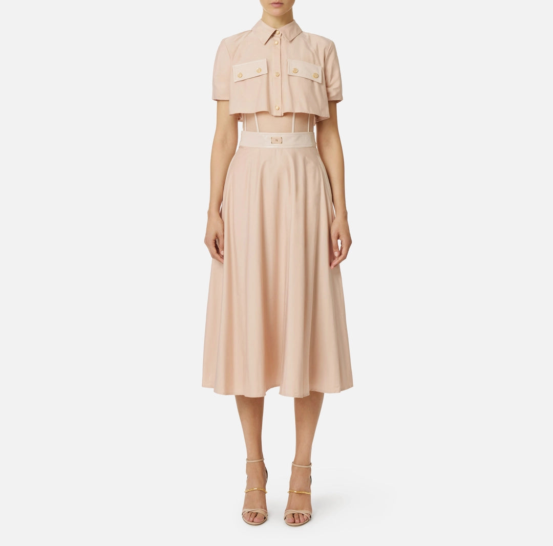 ELS-AB82957 PLUM TULLE SHIRT DRESS