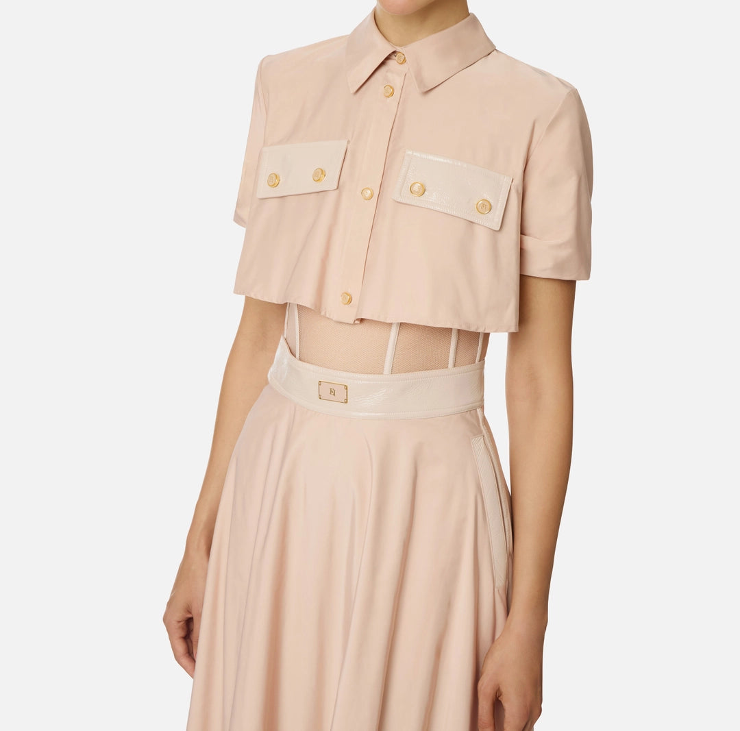 ELS-AB82957 PLUM TULLE SHIRT DRESS