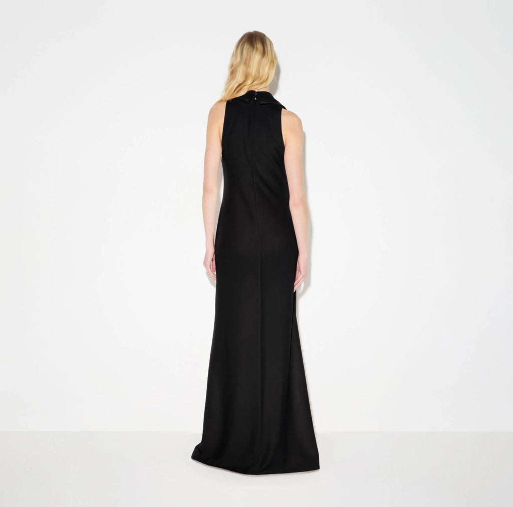 ELS-ABR1667 BLACK EMBROIDERIES CREPE DRESS