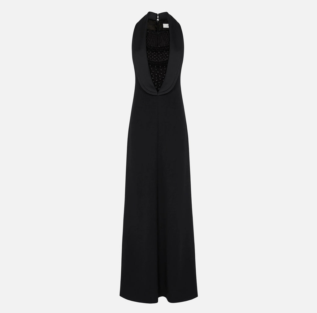 ELS-ABR1667 BLACK EMBROIDERIES CREPE DRESS