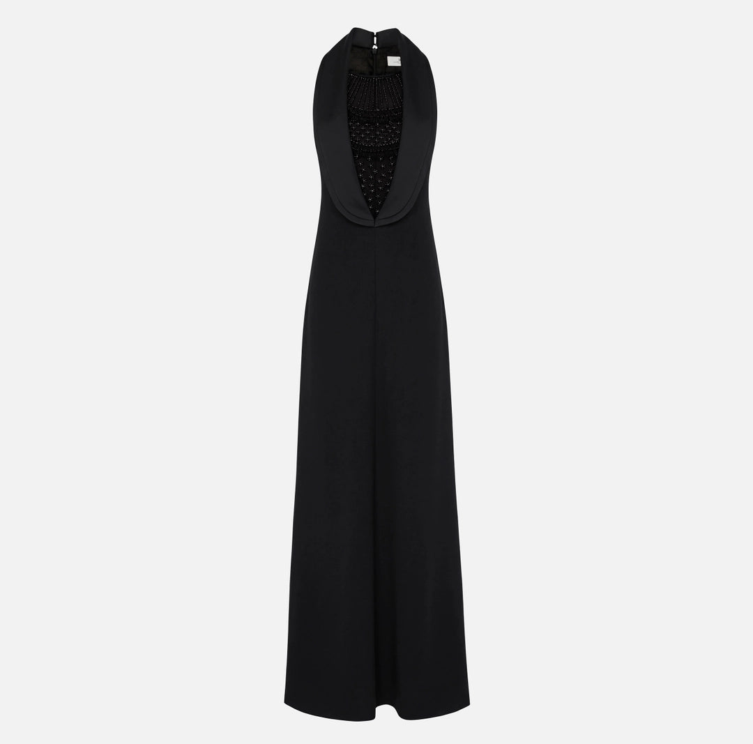 ELS-ABR1667 BLACK EMBROIDERIES CREPE DRESS