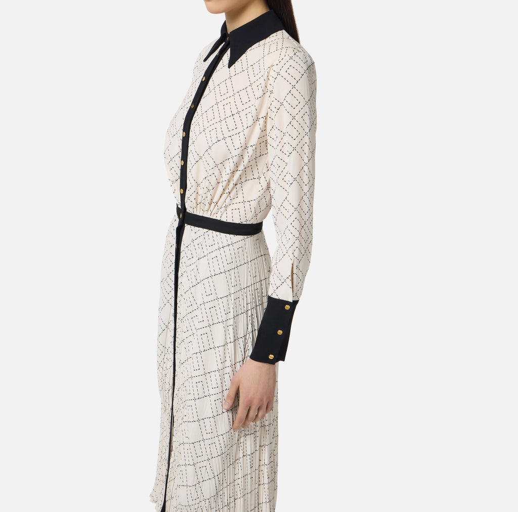 ELS-ABS0256 BLACK&IVORY PRINT DRESS