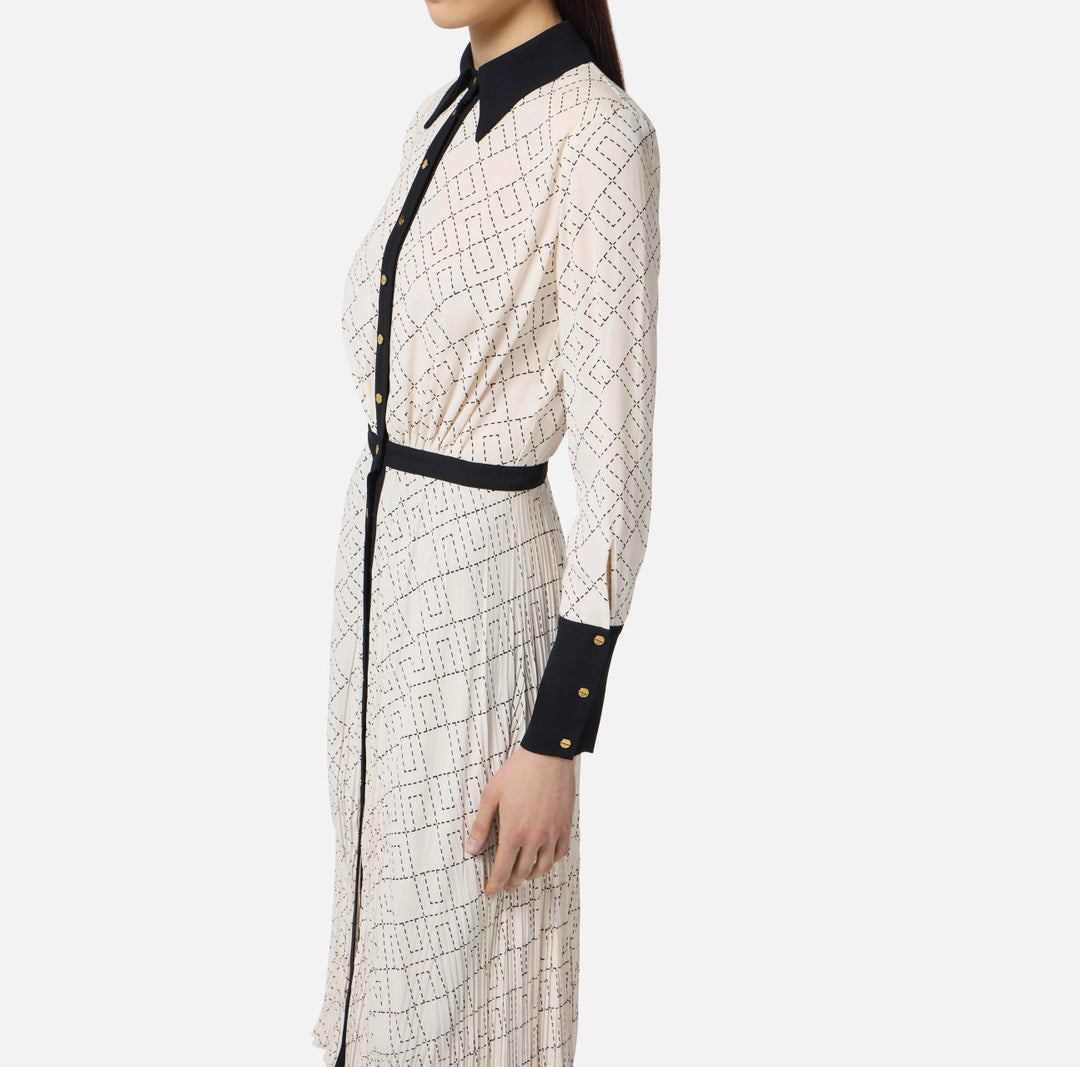 ELS-ABS0256 BLACK&IVORY PRINT DRESS