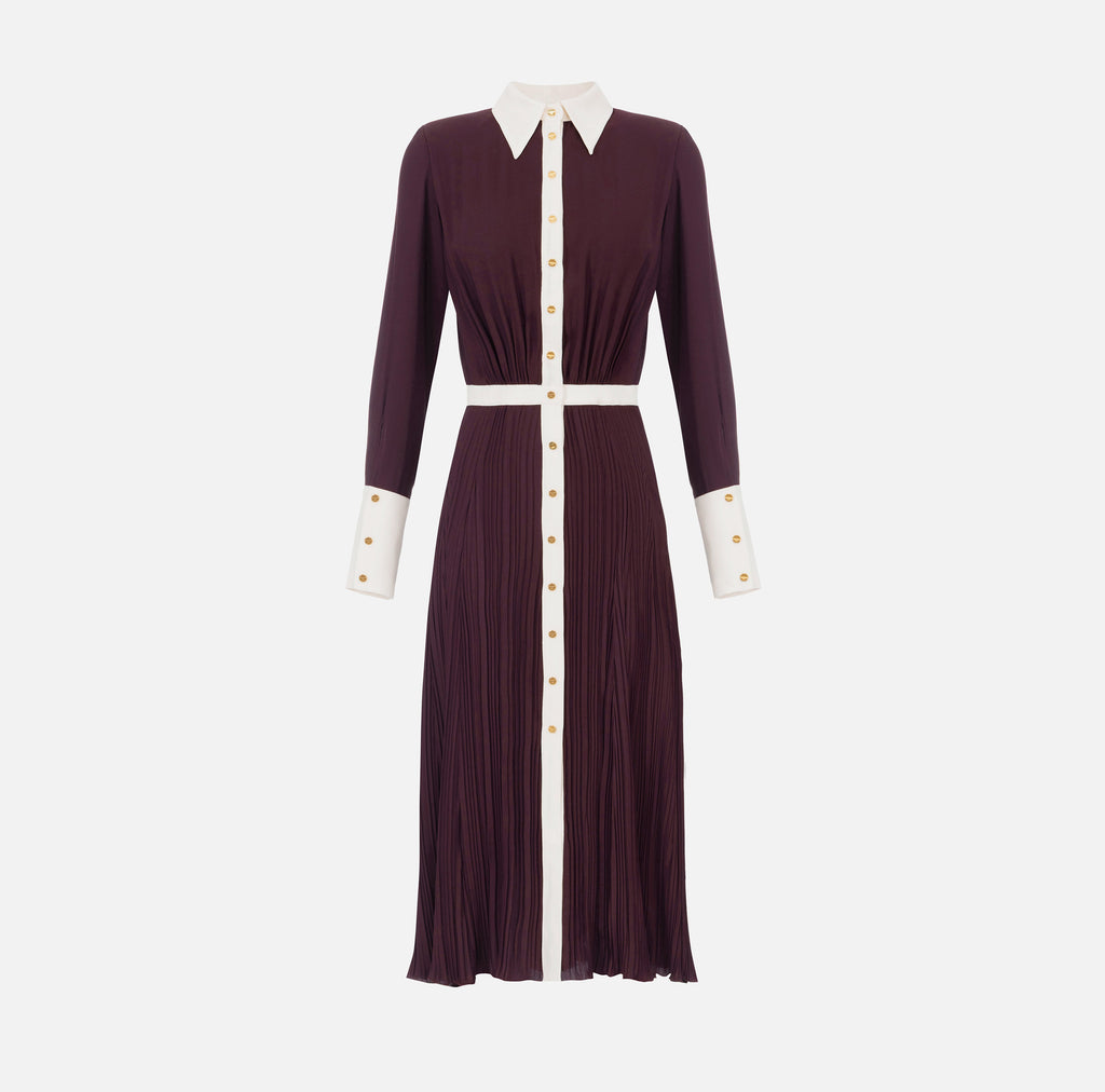 ELS-ABT0256E2 BURGUNDY&WHITE DRESS