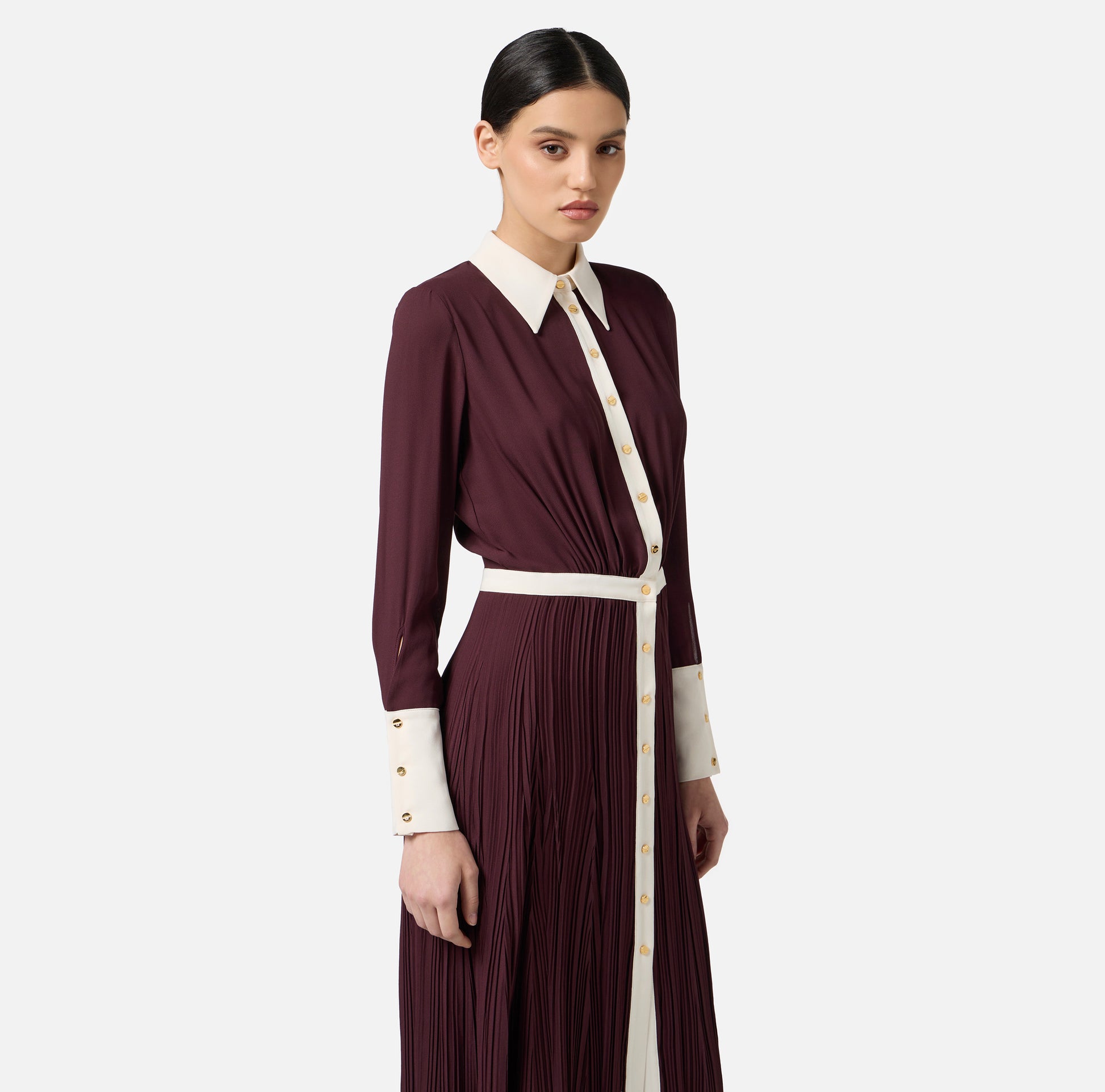 ELS-ABT0256E2 BURGUNDY&WHITE DRESS