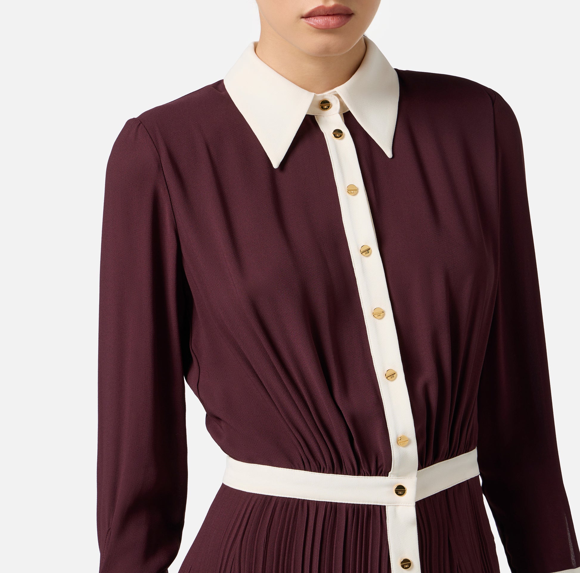 ELS-ABT0256E2 BURGUNDY&WHITE DRESS