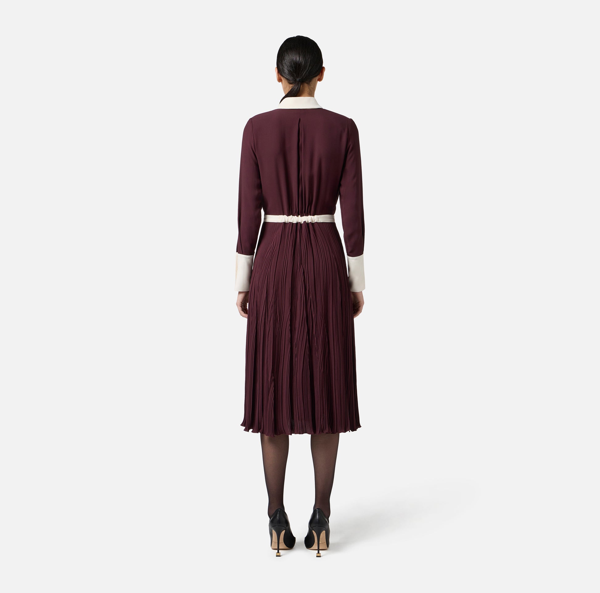 ELS-ABT0256E2 BURGUNDY&WHITE DRESS