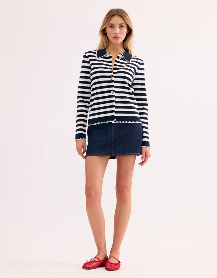 L&U-AE132 NAVY&WHITE STRIPED BLOUSE