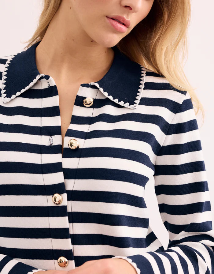 L&U-AE132 NAVY&WHITE STRIPED BLOUSE