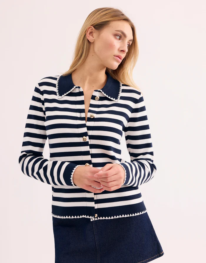 L&U-AE132 NAVY&WHITE STRIPED BLOUSE