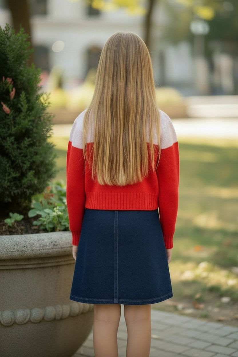 EFK-EFMA215 RED&PINK CONTRAST KNIT TOP