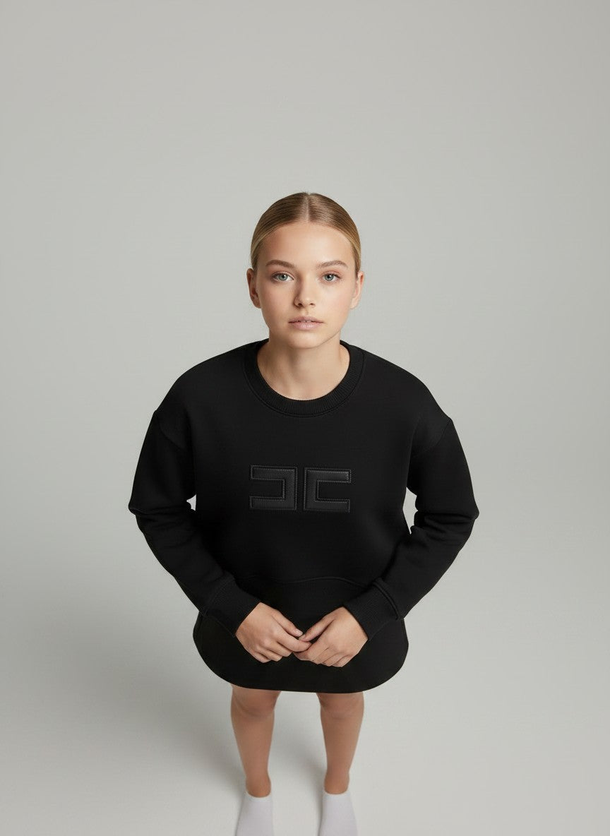 EFK-EFFE185 BLACK APPLIQUE SWEATSHIRT