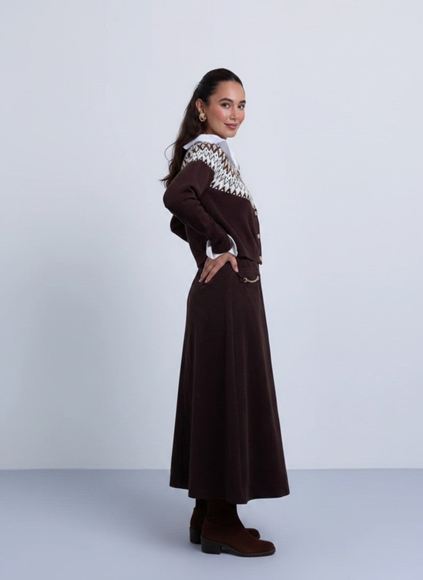 NOI-NR522 BLACK CHAIN POCKET SUEDE SKIRT