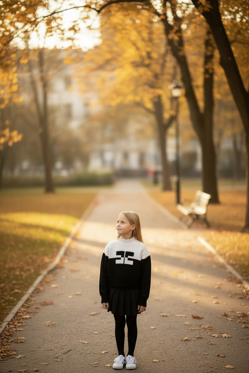 EFK-EFMA215 BLACK&WHITE CONTRAST KNIT TOP