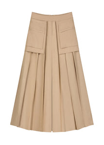 AVG-AL106S BEIGE BUTTONED POCKETS SKIRT